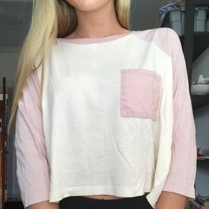 Pink and white cropped baseball tee